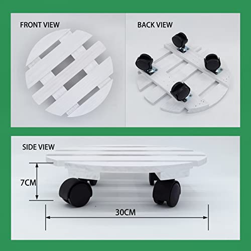 Rht White Furniture Potting Stands 12 Inch Wooden Plant Caddy With Wheels Outdoor Wooden Rolling Plant Stand Plant Caddy Indoor Rotating Caster Rolling Garden Flower Pot Planter Stand With Caster #TOP2