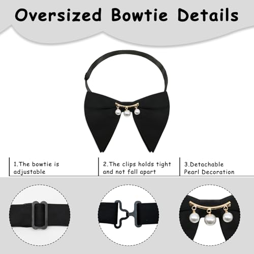 Image of Oversized Bow Ties for Men, Adjustable Bow Tie Pre-tied Bowties Pearl Decoration Bowtie for Tuxedo Wedding Party Prom