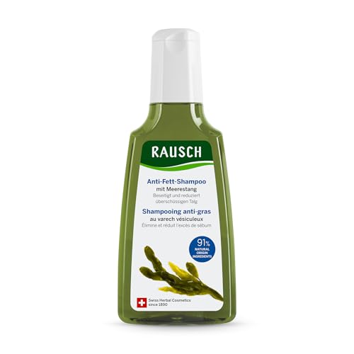 RAUSCH Anti-Fett-Shampoo mit Meerestang 200 ml – Reinigung und Talgregulierung für fettige Kopfhaut – veganes Shampoo ohne Silikone, hergestellt in der Schweiz mit Meerestang- & Zinnkraut-Extrakt