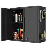 Yoonkool Garage Wall Cabinet with 2 Doors, Metal Wall Cabinet with Lock