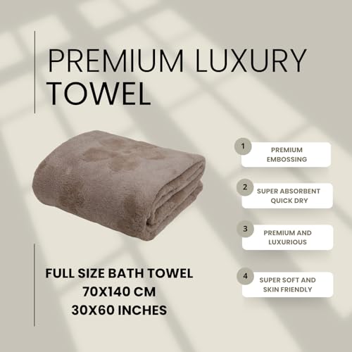 Image of HANKER Ultra Luxury Large /Full Size Plush Bath Towel | Soothing Beige Colour Blossom Super, Very Soft On Skin, Luxurious Fabric, Pure Polyamide, 70x140cm, 500GSM