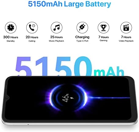 UMIDIGI Mobile Phone (2023) C1 MAX,Android 12 SIM Free Unlocked Smartphone,5150mAh Battery,6.52HD+Screen 128GB/256GB Extension,50MP Camera 4G Dual SIM/Face ID/GPS OTG/UK Version (Black)