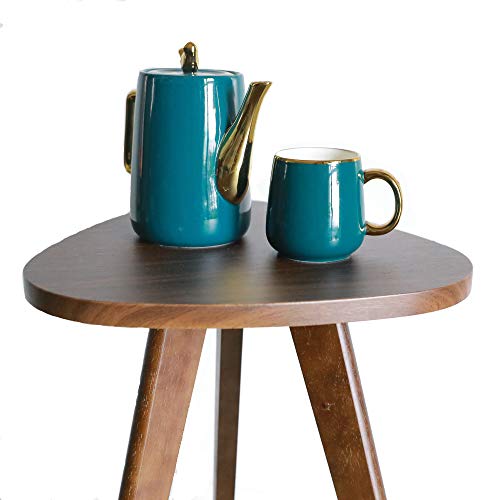 Purzest End Table, Pecan Wood Triangle Side Table Mid-Century Modern Accent Table For Nightstand Living Room Bedroom Balcony Small Table #TOP4
