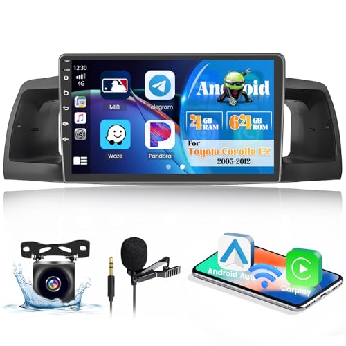 [2+64G] Hikity Android 13 Car Stereo for Toyota Corolla EX 2005-2012, 9'' Touch Screen Car Radio with Wireless CarPlay Android Auto GPS Mirror Link WiFi BT FM/RDS MIC -  Ohradio, Ohradio-A7082A3195A4MI2US63-C251