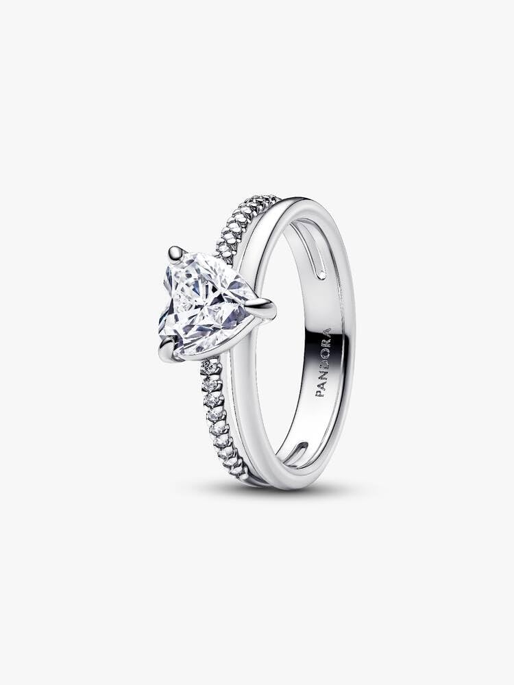 PANDORA Anello da donna in argento, doppio binario con cuore 193100C01