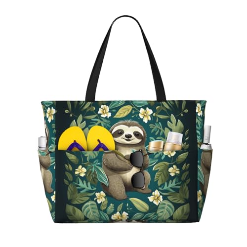 Beach Bags For Women Large Waterproof Sandproof Beach Tote Bag Lightweight Zipper Carry On Bag Adorable Sloth Pool Bag For Gym Travel Vocation