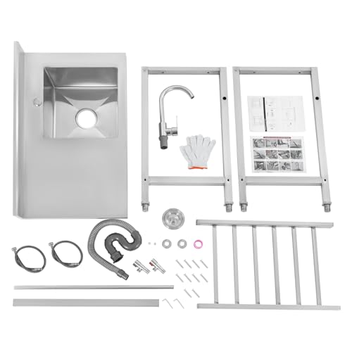 Evier Exterieur De Jardin Evier Cuisine Inox Sur Pied avec Robinet Et étagères, De Rangement Eviers De Restaurant Commercial Pour Garage/Appartement/Sous-Sol/Boutique Facile à Nettoyer (Évier Droit) – vue 9