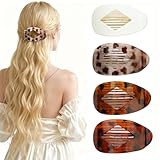 OGDE 4 PCS Large Flat Leopard Print Duck Billed Lay Down Hair Claw Clips - Matte Strong Hold Barrettes for Women Thin Hair