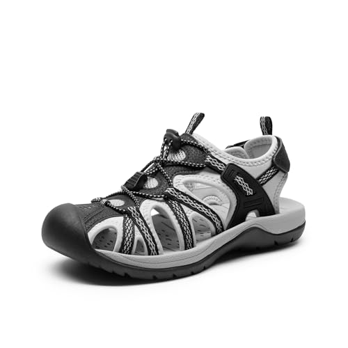 DREAM PAIRS Sandalias Mujer Verano Trekking Deportivas Playa Antideslizantes Zapatos con Punta Protectora Zapatos de Senderismo,Size 38,Negro/Gris Claro,DWUMST2502