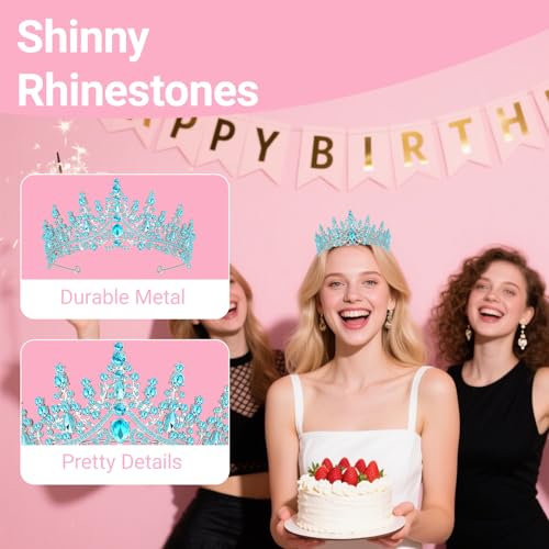 Tiara Crown for Women, Headband Hair Accessories for Birthday Wedding Party Costume (D-Blue)