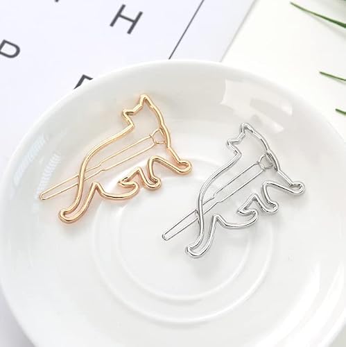 Hllmx 4 Pcs Kitty Cat Hair Barrettes Women Hair Clips Metal Novelty Pearl Cat Shaped Hair Clips Gold & Silver Hollow Geometric Metal Hair Clip For Party Casual And Valentines Hair Accessories #TOP1