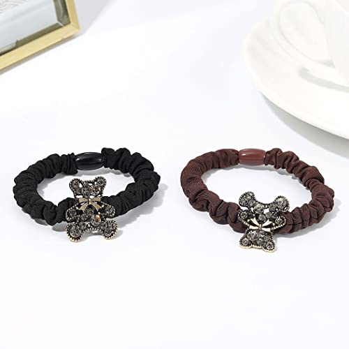 Brinie Bowknot Hair Ties Rhinestone Black Hair Scrunchies Elastic Hair Bands Ponytail Holder Crystal Hair Ropes Hair Accessories For Women And Girls (Pack Of 2) (Bear) #TOP1
