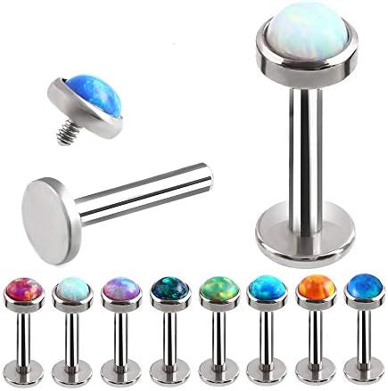 Stainless Steel 8 Colors 3/4/5mm Diameter Simulated Opal 16G 6/8mm Height Labret Monroe Stud (Pack of 8)