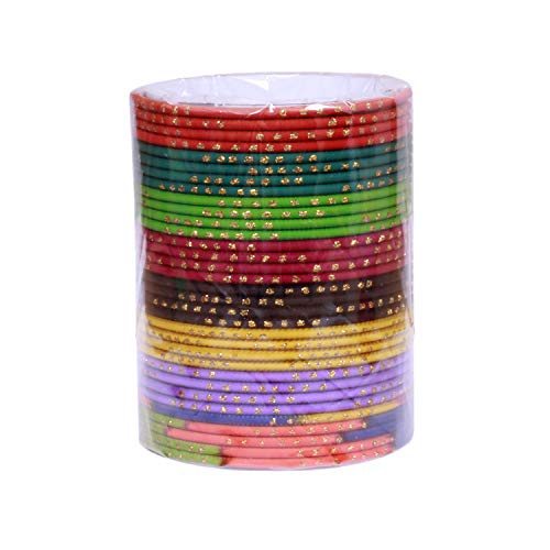 Sanara Indian Traditional Partywear 96 Pcs Multi Color Metal Bangle Churi Set Bollywood Indian Traditional Arrangement Wedding Wear Costume Bangle Set (2.4) #TOP4