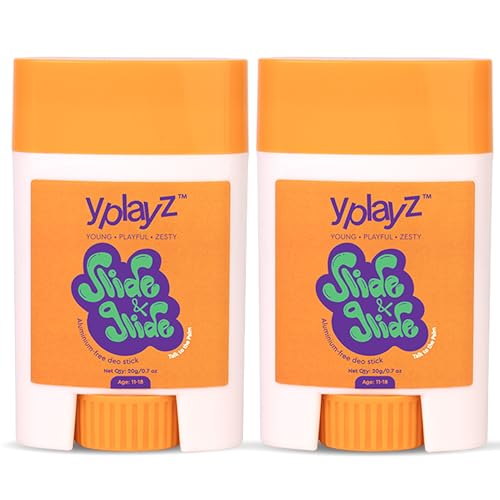 Image of YPlayZ Slide & Glide Deo Stick for Kids & Teens 11+ Yr | Underarm Roll On Deodorant Stick with Coconut & Vanilla Scent | 8+ Hr Sweat, Odor Free Day | Aluminum & Baking Soda Free Deodorant for Kids | Talk To The Palm | 20gm each | Pack of 2