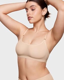 INLYRIC Women's Cosnufy Sheer Bralette - Cami Mesh Unlined No Padding See Through Wirefree Bralettes Pullover Beige Large
