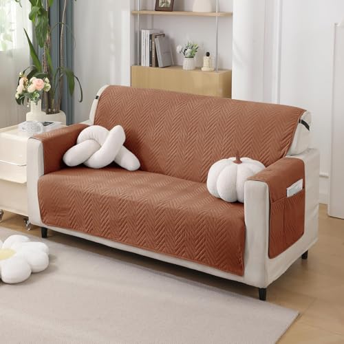 Image of HOKIPO Polyester 2 Seater Quilted Sofa Cover with Pockets, Brown (NEW-In-802-Brn)