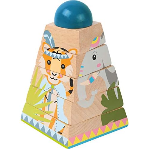 small foot 11090 Würfelpuzzle-Turm Jungle aus Holz, FSC 100%-Zertifiziert, ab 12 Monaten Spielzeug, Mehrfarbig