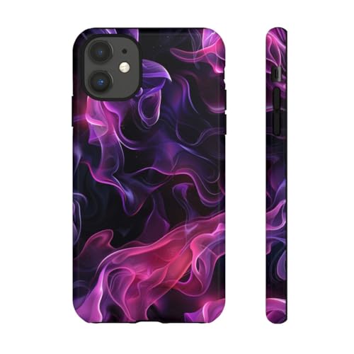 Coque iPhone 11 rigide brillante protection flammes violettes roses