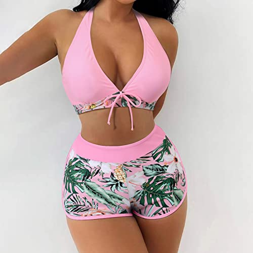 Uqrzau Bikini Cheeky, Pastel Sets For Women Swim Suits Highwaisted Swimsuit Fashion Women's High Waist Boxer Print Solid Color Patchwork Swimsuit Bikini Thong Popvilshop Bathing Suits (L, Pink-2) #TOP5