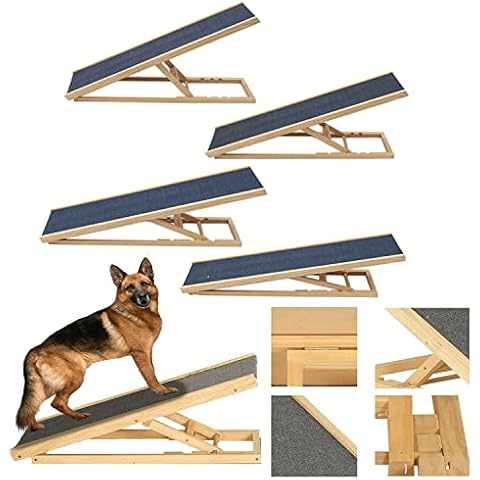 ASHL Dog Ramp Large Dog Non Slip Carpet Surface Wooden Dog Ramp 4 Adjustable Height - 11.81/15.75/19.69/23.62 '' Dog Car Ramp - Max Load 330lbs Foldable Dog Ramp Car, SUV, Sofa, Bed, etc Cover