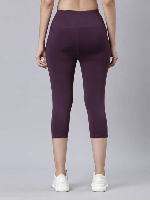 Image of GO COLORS Womens Solid Training Capri | Elastane, High Rise