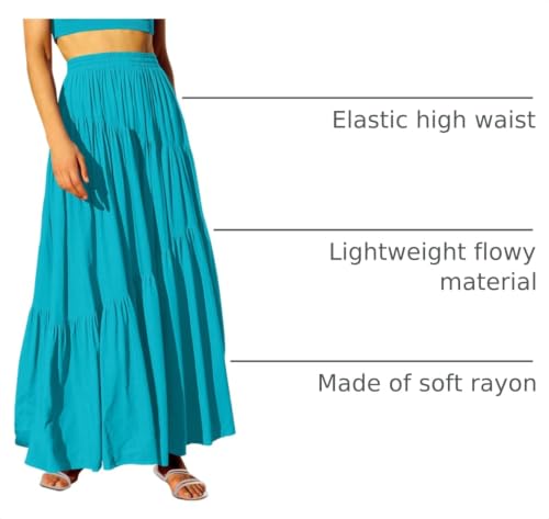 Image of ANRABESS Women's Boho Elastic High Waist Pleated A-Line Flowy Swing Asymmetric Tiered Maxi Long Skirt Dress with Pockets
