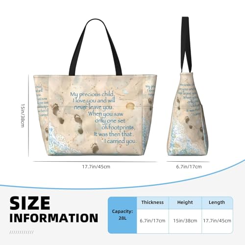 Footprints In The Sand With Quote Large Capacity Beach Travel Bag – Lightweight Foldable Waterproof & Sandproof Tote With Multiple Pockets,Beach Vacation Essentials4