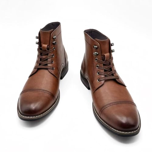 Finishing & Sewing Men's Lace-Up Leather Ankle Derby Boots (Brown, Adult, Men, 11, Numeric, US Footwear Size System, Medium)2