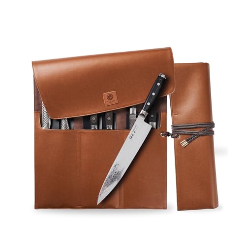 Borsa arrotolabile per coltelli da chef Ver 2.0 la custodia impermeabile più leggera e portatile porta durevole personalizzato - 8 protezioni per incluse Marrone cammello.