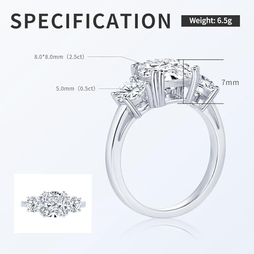 3 Stone Moissanite Engagement Rings for Women 3.5CTTW D Color Cushion Cut 925 Sterling Silver Wedding Ring Gift for Wife4