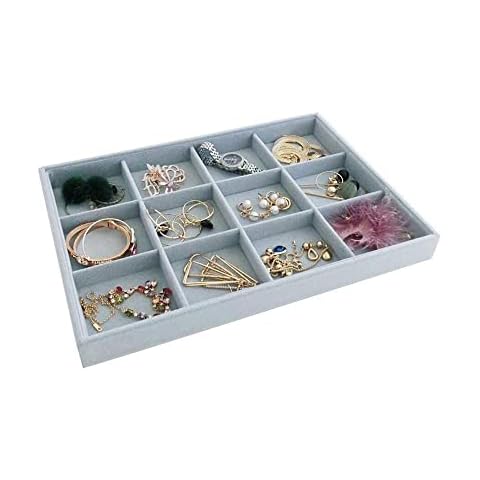 Svea Display Velvet Grey Jewelry Trays Premium Grade Drawer Insert Stackable (12 grid tray) Cover