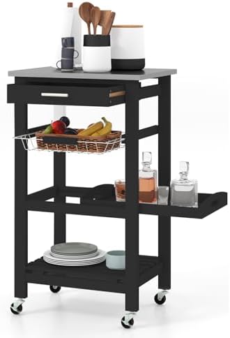 Small Kitchen Island, Rolling Kitchen Utility Cart on Wheels with...