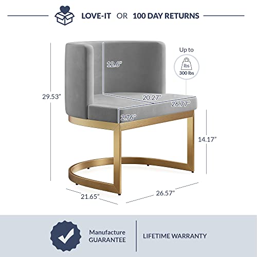 Belleze Velvet Upholstered Kitchen & Dining Room Chairs Set Of 2, Comfy Chair With Anti-Fingerprint Gold Stainless Steel Base, Contemporary Side Chair For Kitchen - Dalton (Grey) #TOP1