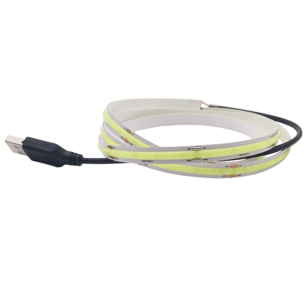 3.28ft 1M 320 LEDs COB LED Strip Lights USB Powered, High Density Light Strip for TV Backlight, Bedroom, Cabinet, Kitchen, DIY Lighting (USB Port 1m 320LEDs COB, Green)