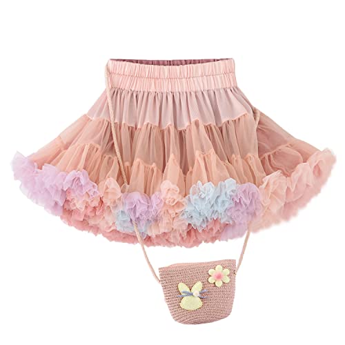 Tutu For Girls Fluffy Skirt Soft Tulle Ballet Birthday Party Pettiskirt With Swag Bag，A Woven Beach Bag Deeppink 7-8Y #TOP11