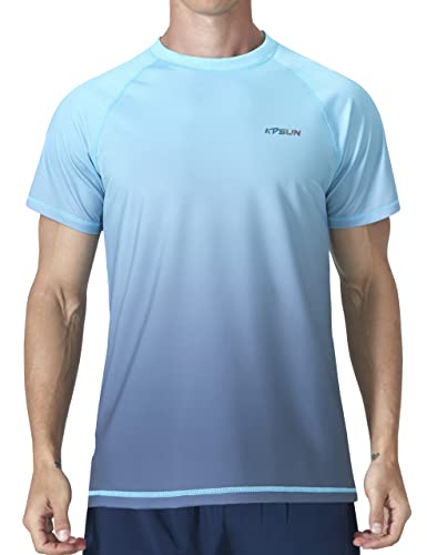 Men's Swim Shirts UPF 50+ Sun Protection Rash Guard Short Sleeve(GBlue 2L)