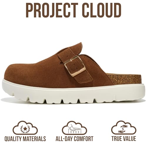 Image of Project Cloud 100% Genuine Leather Platform Clogs for Women Footwear - Memory Foam Arch Support Cork Footbed Casual Shoes & Mules for Women 2026 (Benton Chunky)