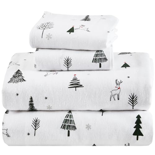 Comfort Spaces 100% Cotton Flannel Sheets Queen Size, Ultra Soft Cozy Flannel Sheet Set with 14" Elastic Pocket, Novelty Print Warm Flannel Bedding, Reindeer Village 4 Piece by Comfort Spaces - Used condition - US$17.20