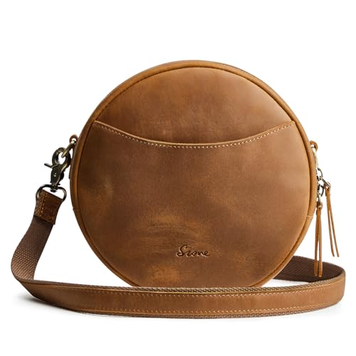 S-ZONE Mujer Bandoleras de Piel Bolso de Hombro Redondo a la Moda Bolsos de Diseñador Redondos Bolso Cruzado Bolso para Citas Bolso de Mano