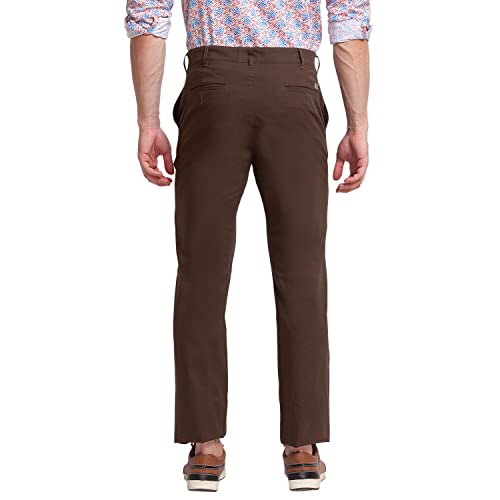 Image of Colorplus Men's Cotton Blend Solid Piece Dyed Pattern Tailored Fit Flat Front Casual Trouser