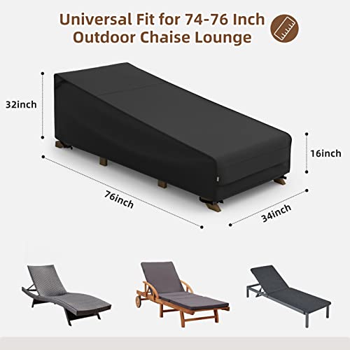 MR. COVER Outdoor Chaise Lounge Covers Waterproof for 74-76 Inch Patio Lounge Chairs, Sturdy 600D Polyester & Double-Stitched Seams, Classic Black