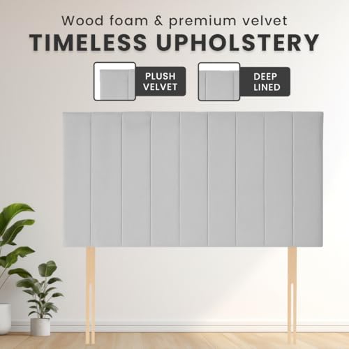 Portland Divan Bed Headboard | Plush Velvet Fabric Double Headboard for bed frames | Elegant design wooden material headboards for beds (Silver,4ft6 Double H-24inch) - Image 2