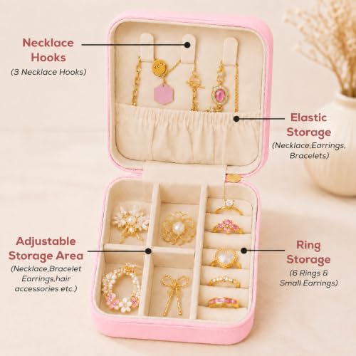 Image of PRIMIT Personalized Jewelry Box with Name & Birth Flower - Custom Travel Jewelry Organizer Case - Bridesmaid, Birthday, Christmas Gift for Women & Girls (Spring Elegance)