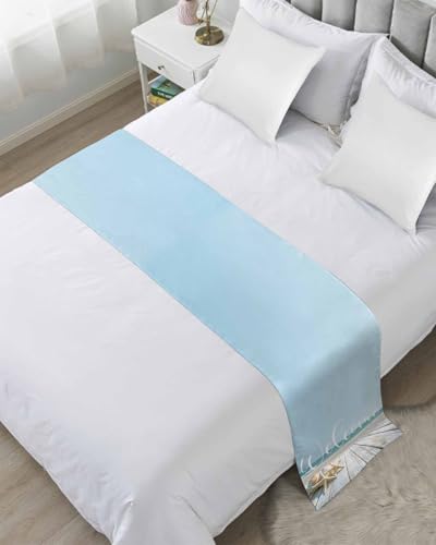 King Bed Runner Watercolor Ocean Starfish Plank Bedding Runner Scarves Decorative Bed Scarf, Summer Seaside Beach Soft Bed Runners for Bedroom Hotel Wedding 102x20IN