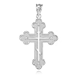  Kleine Schätze - 9 Karat Weißgold Orthodoxen Diamant Kreuz Anhänger Halskette (Kommt mit einem 45 cm Kette)
