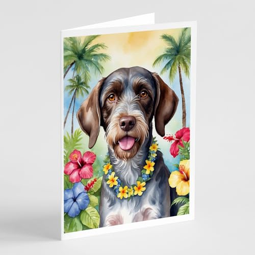 Caroline's Treasures German Wirehaired Pointer Luau Greeting Cards Pack of 8 Blank Cards with Envelopes Whimsical A7 Size 5x7 Blank Note Cards