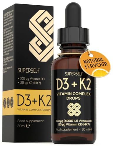 Vitamin D Drops - Vitamin D3 K2 Liquid for Adults & Kids - Immunity, Bones & Muscle Support - High Strength Vegetarian Vit D 4000IU & Vitamin K2 25mcg - Fast Absorption Oil Supplement - Natural Orange
