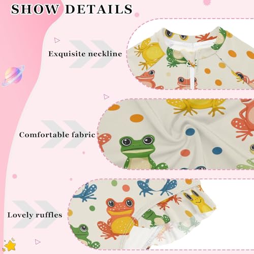 Girls Swimsuits Long Sleeve Bathing Suits Cute Frogs UPF 50+ Sun Protection Swimwear 3-12 Years3