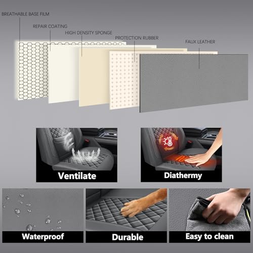 WENNFOUR Full Coverage Leather Car Seat Covers Front Pair,Waterproof Seat Covers for Cars,SUVs Trucks, Car Seat Cushion,Car Seat Protector with 2 Seats (Grey, Front Pair(driver and passanger-2 seats)) — view 6